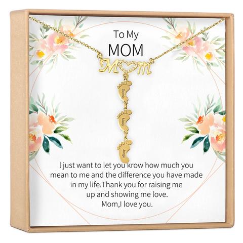 Gifts for mom diamond heart mom necklace with baby feet