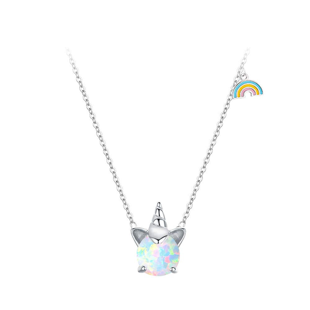 925 sterling silver synthetic opal necklace unicorn necklace