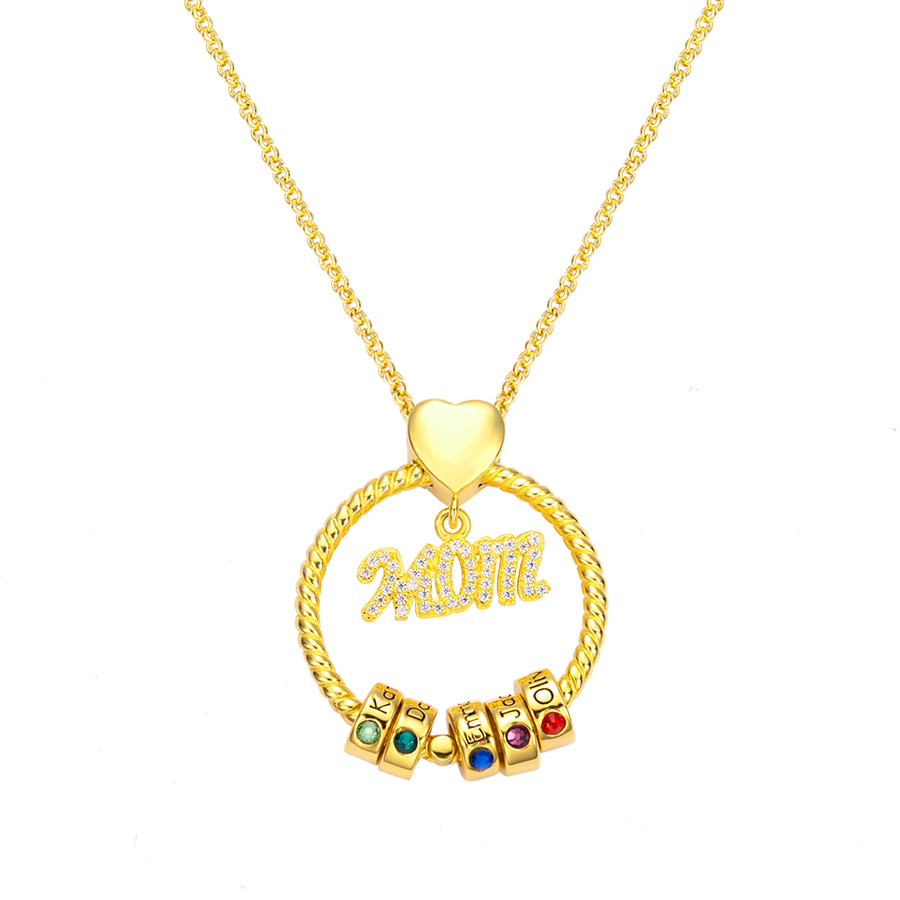 Personalized circle mom necklace with engraved names and birthstones